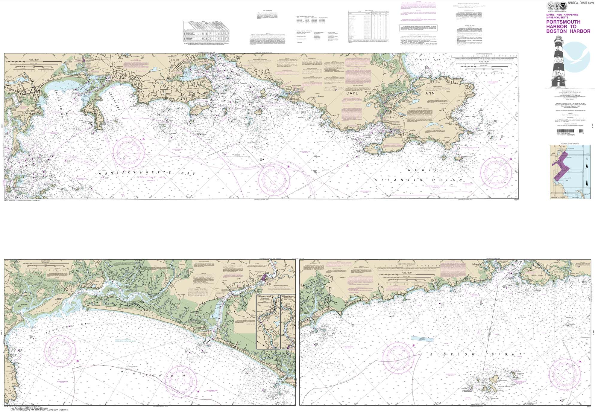 HISTORICAL NOAA Chart 13274: Portsmouth Harbor to Boston Harbor; Merrimack River Extension