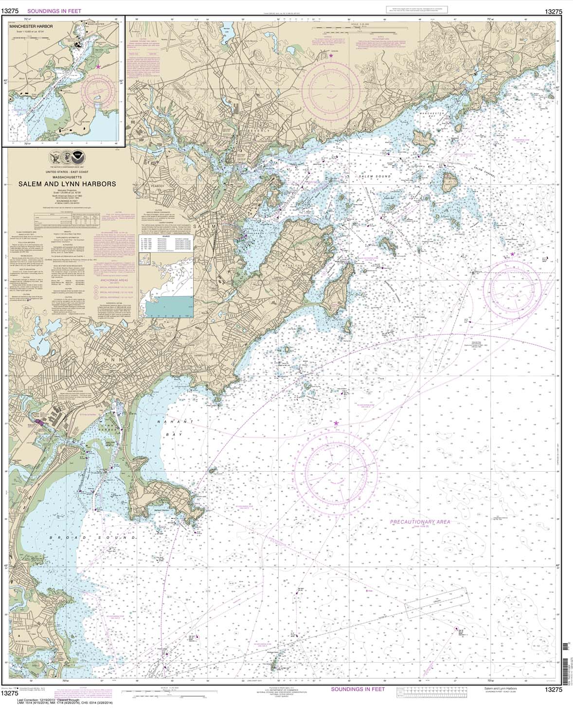 HISTORICAL NOAA Chart 13275: Salem and Lynn Harbors; Manchester Harbor