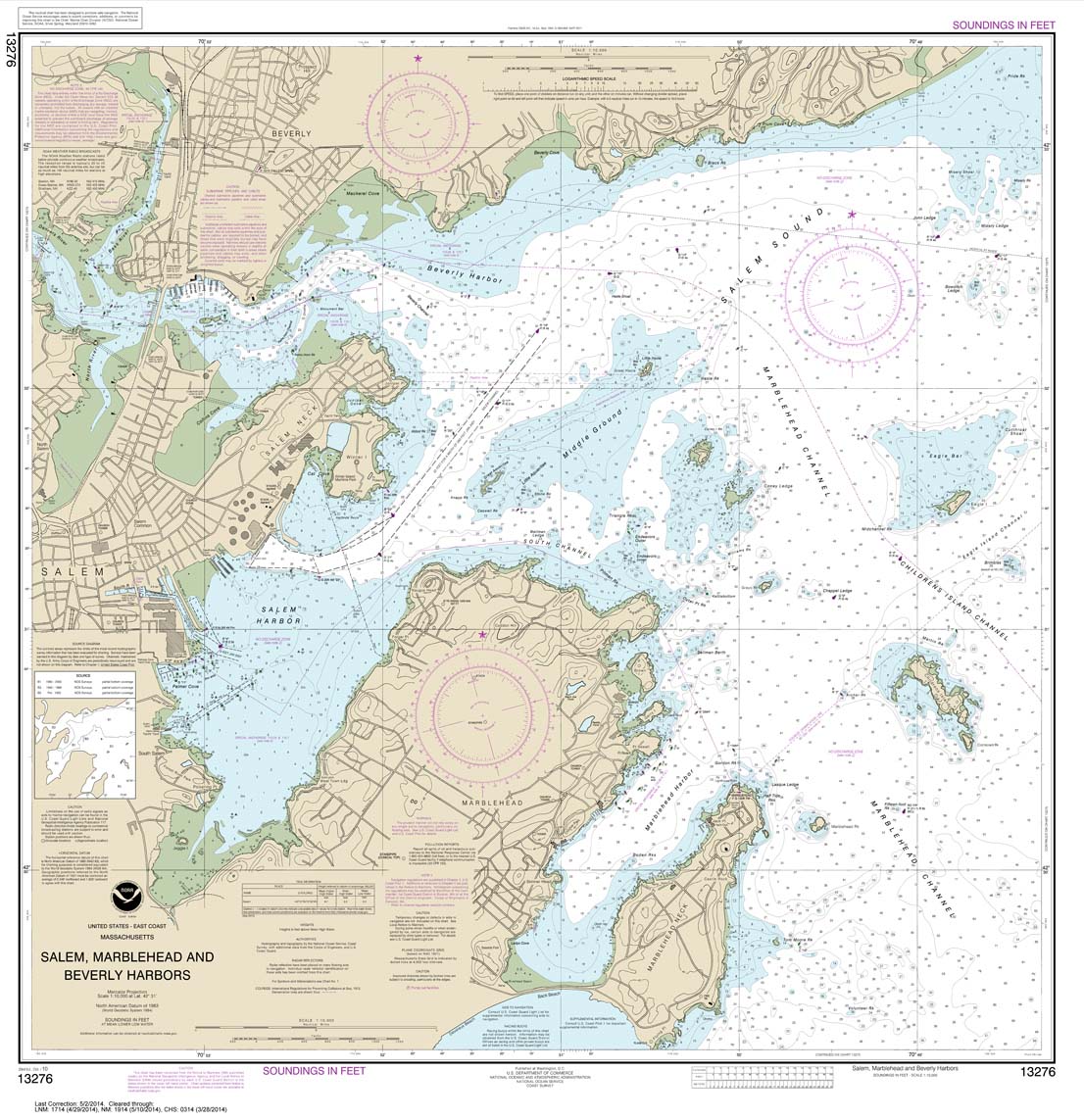 NOAA Chart 13276: Salem: Marblehead and Beverly Harbors