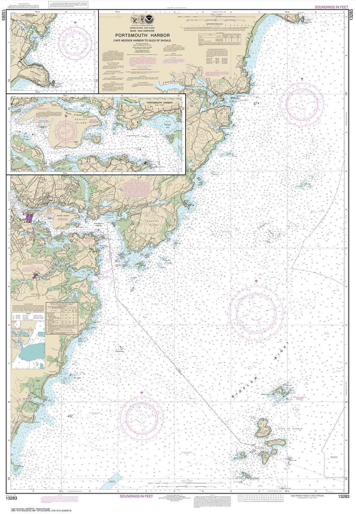 HISTORICAL NOAA Chart 13283: Portsmouth Harbor Cape Neddick Harbor to Isles of Shoals; Portsmouth Harbor