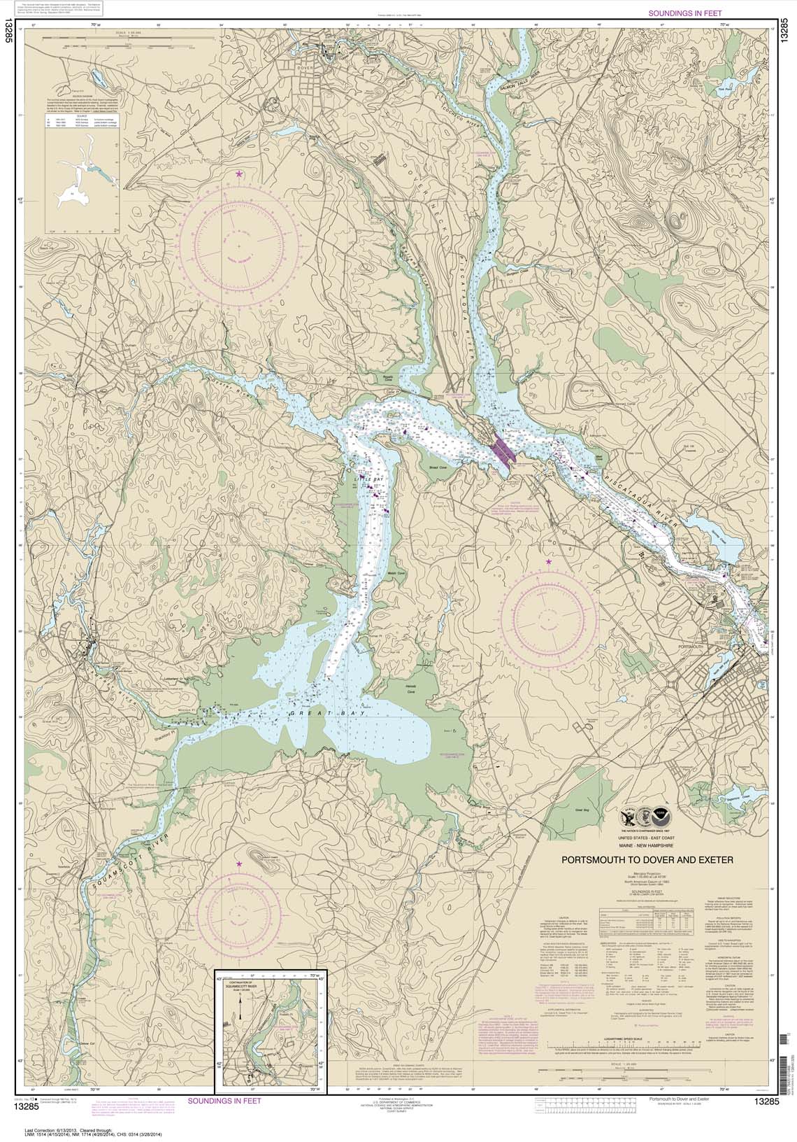HISTORICAL NOAA Chart 13285: Portsmouth to Dover and Exeter