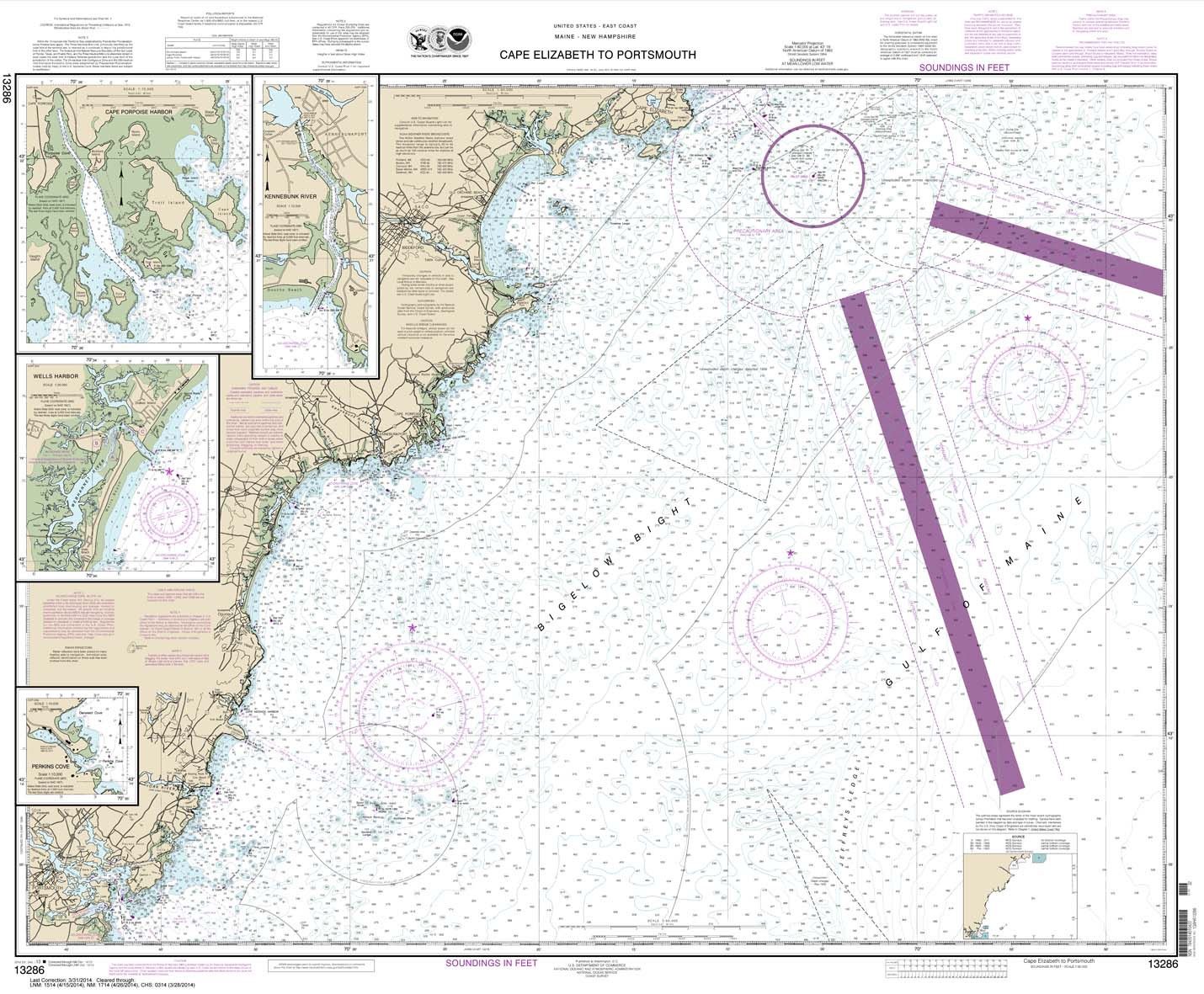 HISTORICAL NOAA Chart 13286: Cape Elizabeth to Portsmouth; Cape Porpoise Harbor; Wells Harbor; Kennebunk River; Perkins Cove