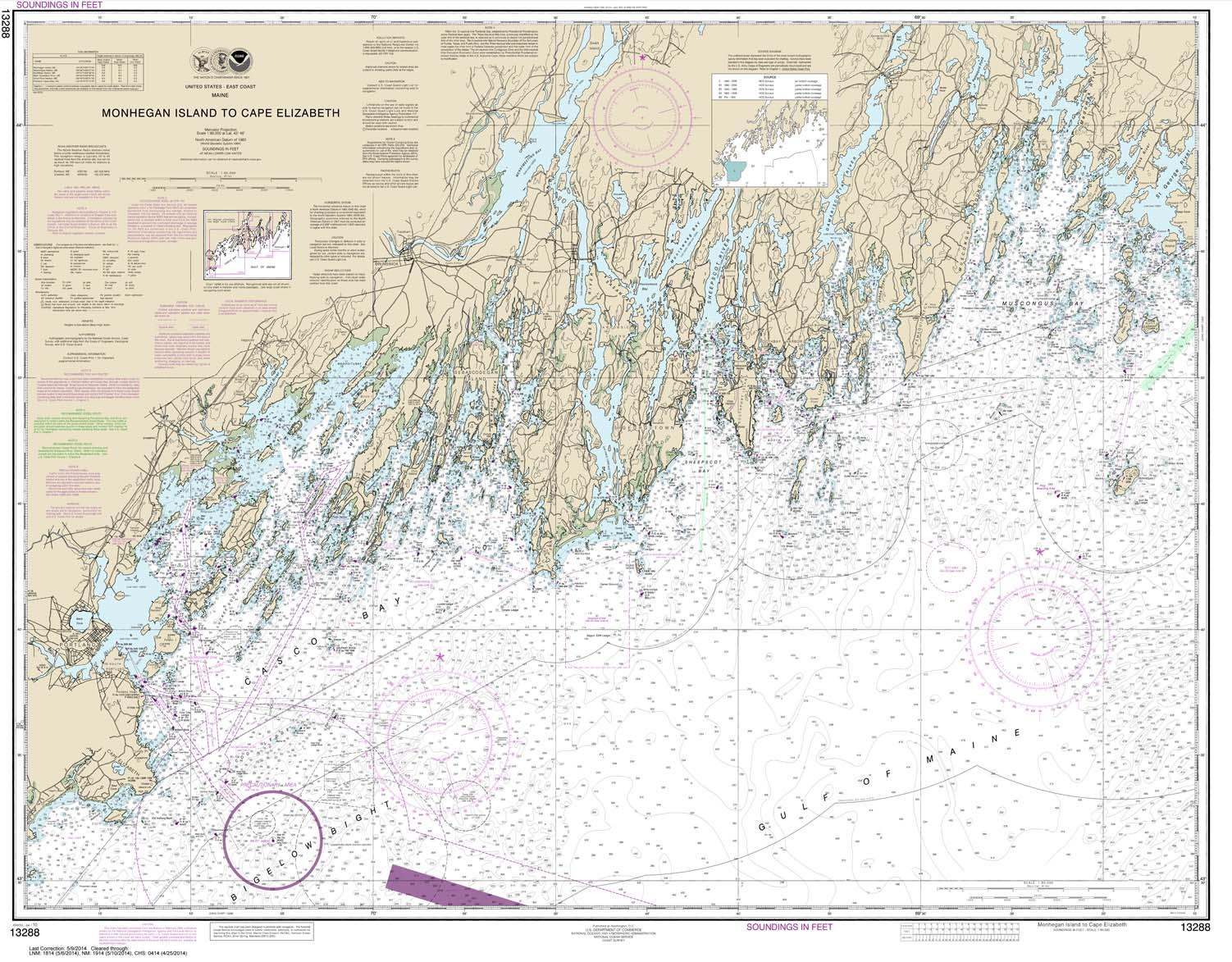 HISTORICAL NOAA Chart 13288: Monhegan Island to Cape Elizabeth