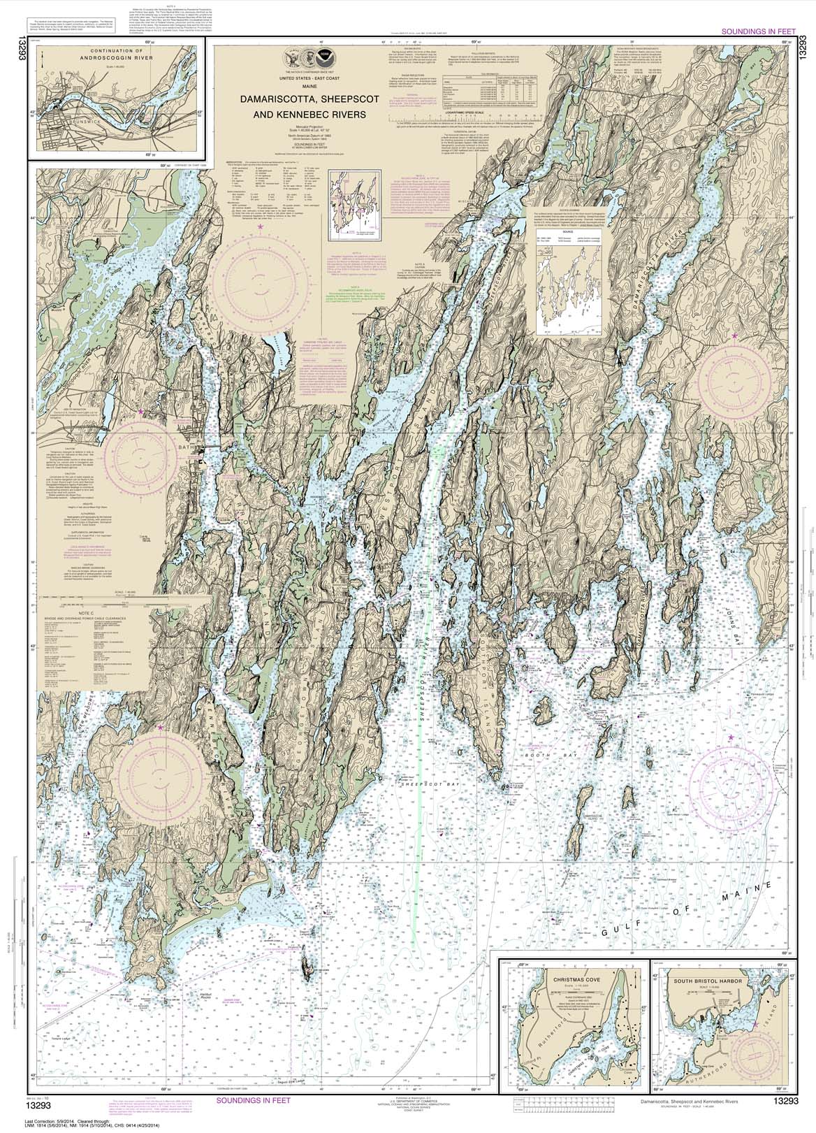 HISTORICAL NOAA Chart 13293: Damariscotta: Sheepscot and Kennebec Rivers;South Bristol Harbor