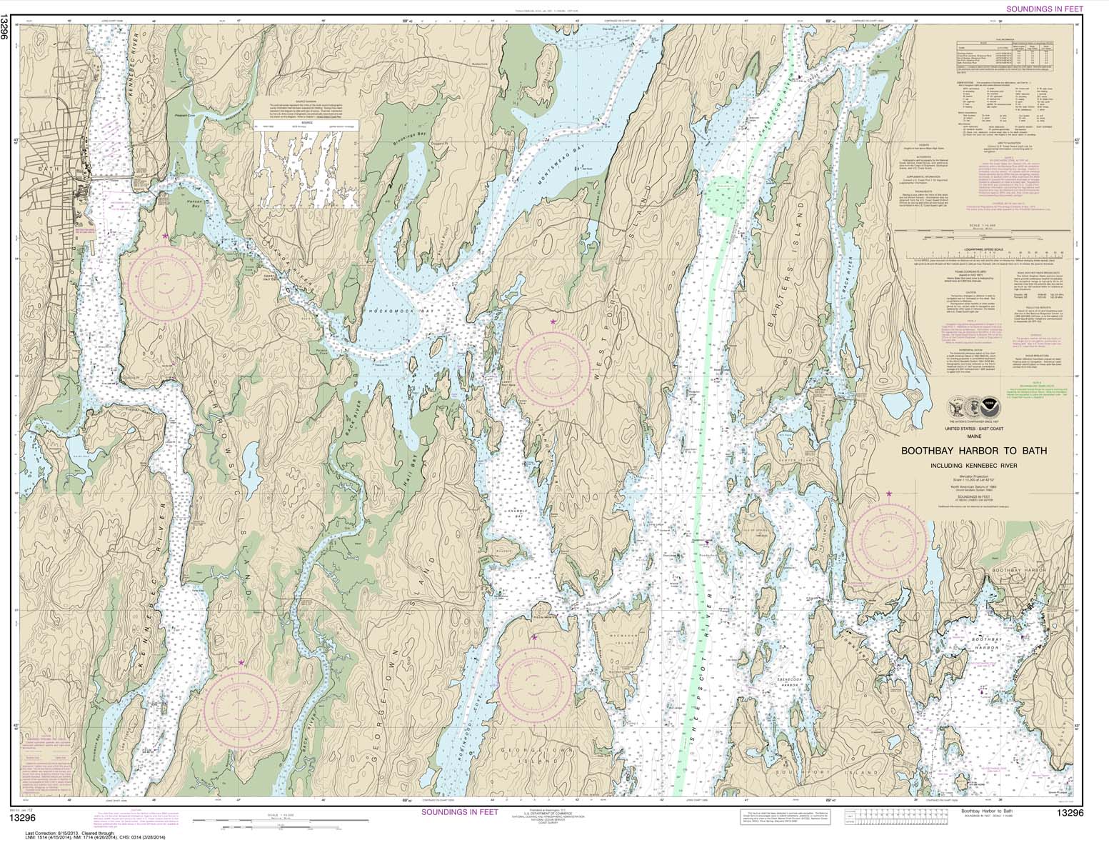 HISTORICAL NOAA Chart 13296: Boothbay Harbor to Bath: Including Kennebec River