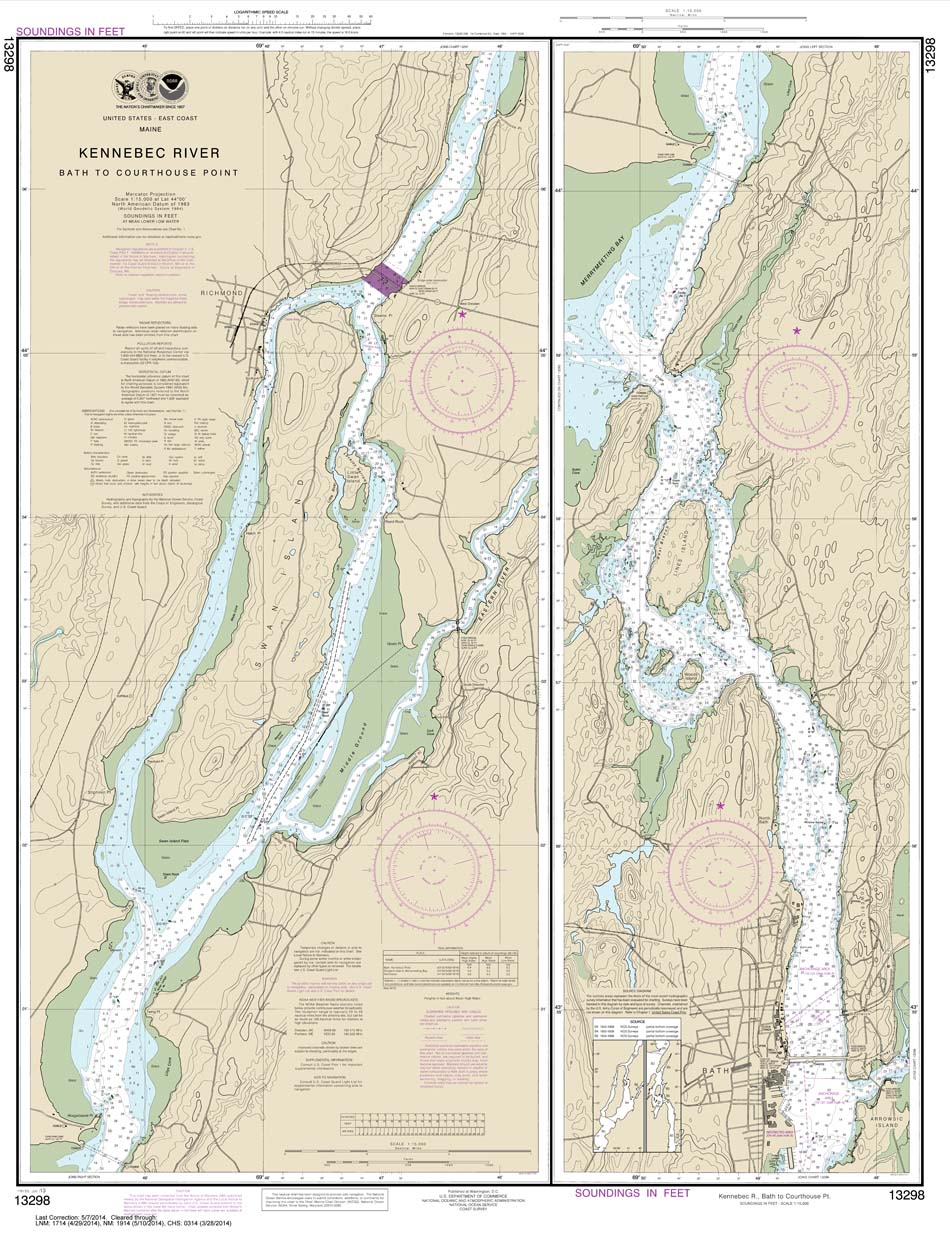 HISTORICAL NOAA Chart 13298: Kennebec River Bath to Courthouse Point