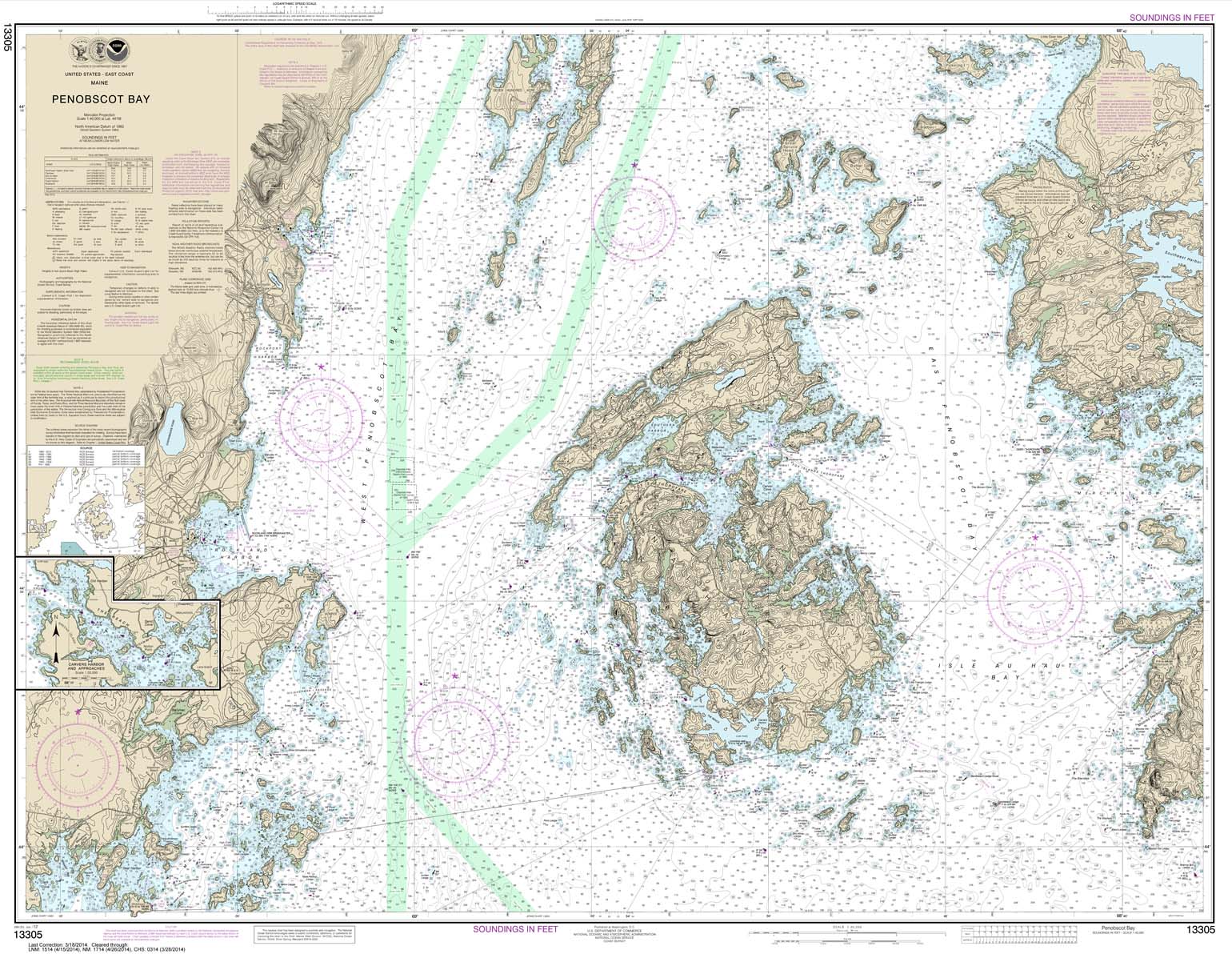 HISTORICAL NOAA Chart 13305: Penobscot Bay;Carvers Harbor and Approaches
