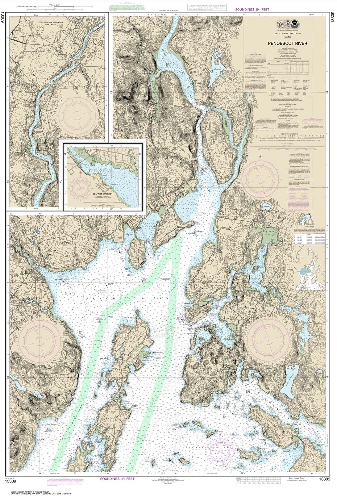 HISTORICAL NOAA Chart 13309: Penobscot River;Belfast Harbor