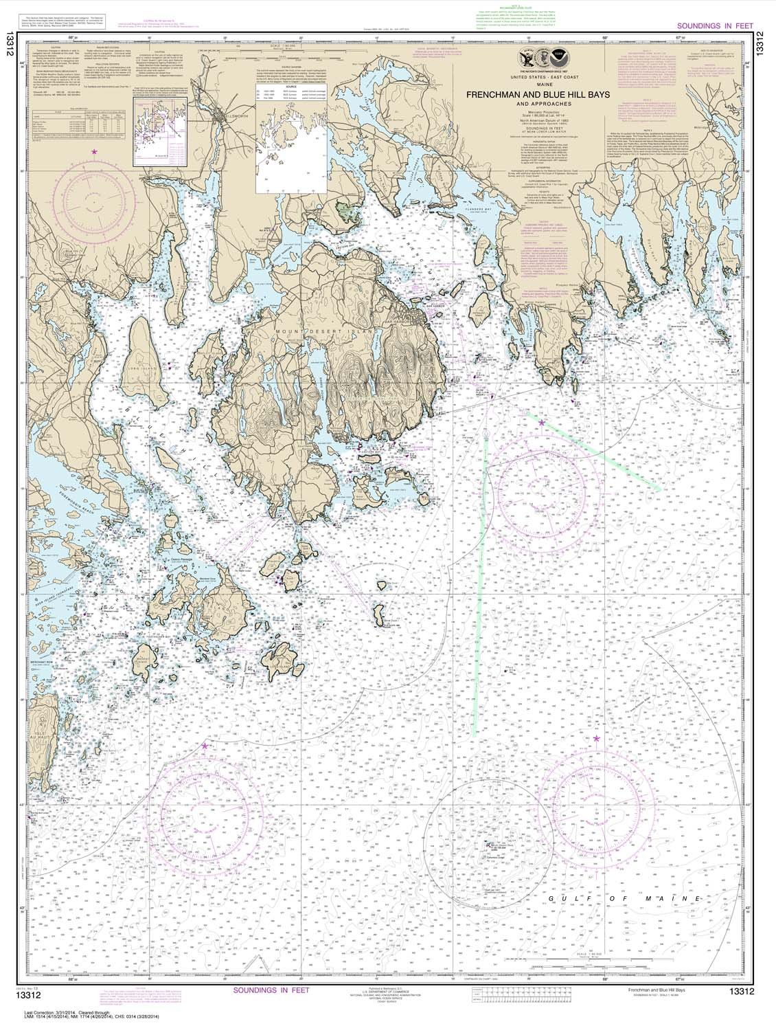 HISTORICAL NOAA Chart 13312: Frenchman and Blue Hill Bays and Approaches