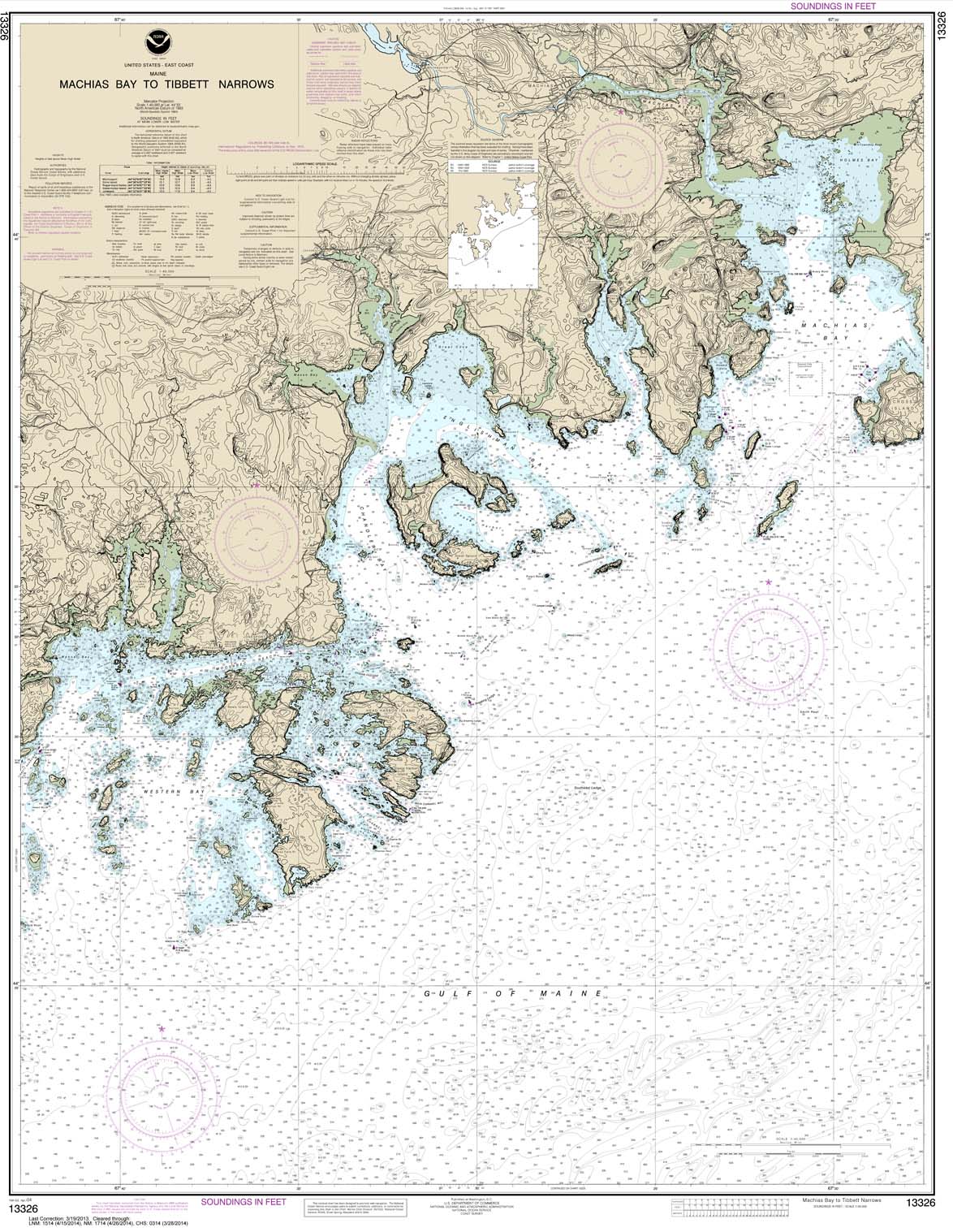 HISTORICAL NOAA Chart 13326: Machias Bay to Tibbett Narrows