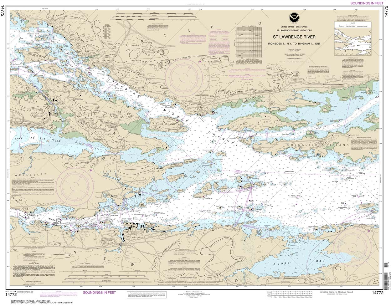 HISTORICAL NOAA Chart 14772: Ironsides l.: N.Y.: to Bingham l.: Ont.