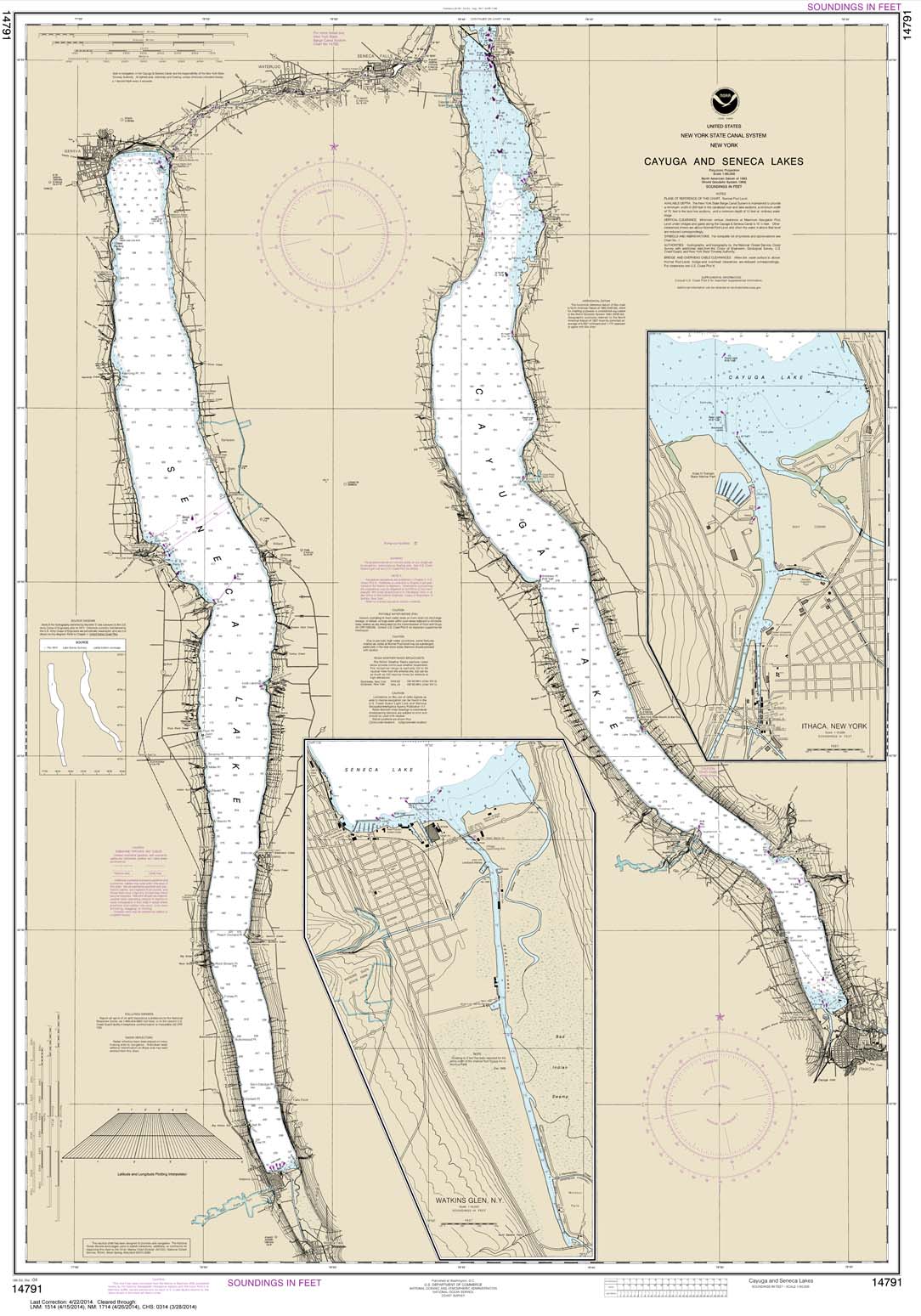 HISTORICAL NOAA Chart 14791: Cayuga and Seneca Lakes;Watkins Glen;Ithaca