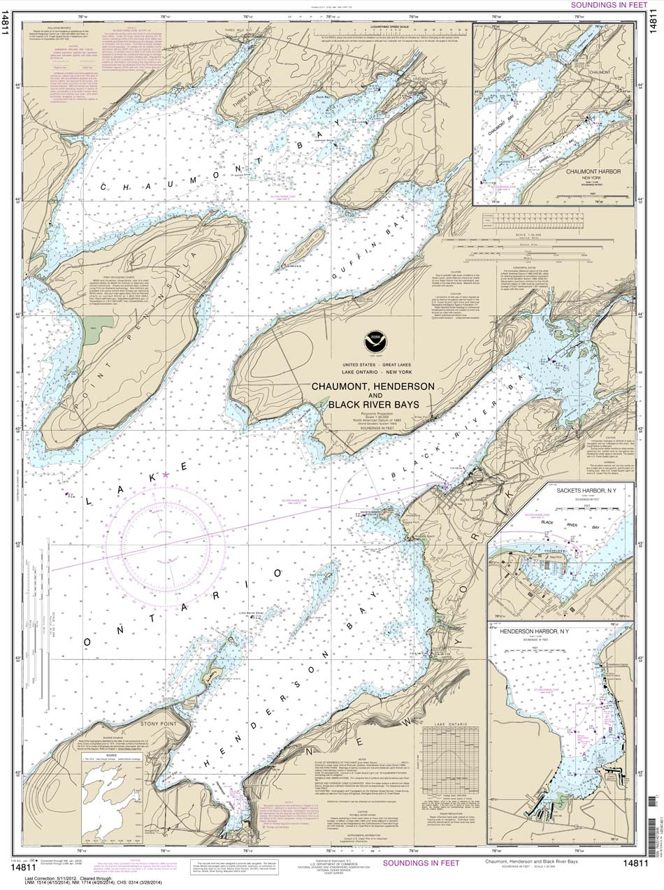 HISTORICAL NOAA Chart 14811: Chaumont: Henderson and Black River Bays;Sackets Harbor;Henderson Harbor;Chaumont Harbor