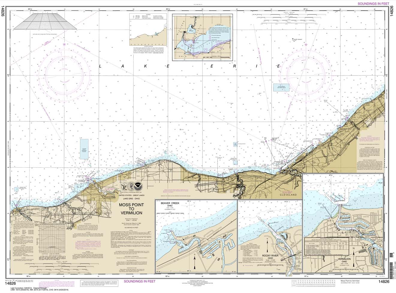 HISTORICAL NOAA Chart 14826: Moss Point to Vermilion;Beaver Creek;Vermilion Harbor;Rocky River
