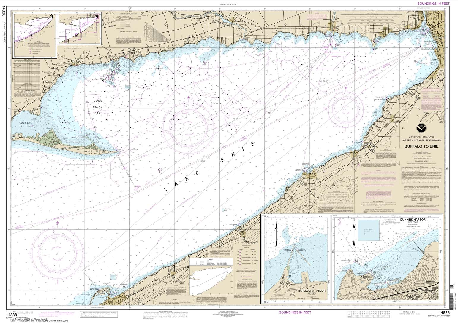 HISTORICAL NOAA Chart 14838: Buffalo to Erie;Dunkirk;Barcelone Harbor