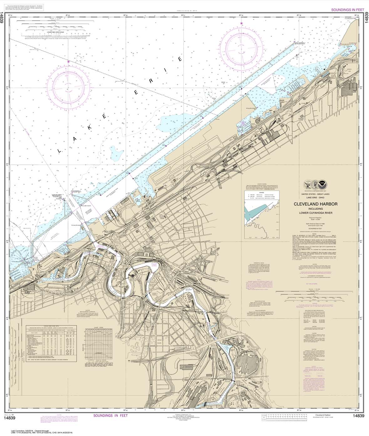 HISTORICAL NOAA Chart 14839: Cleveland Harbor: including lower Cuyahoga River