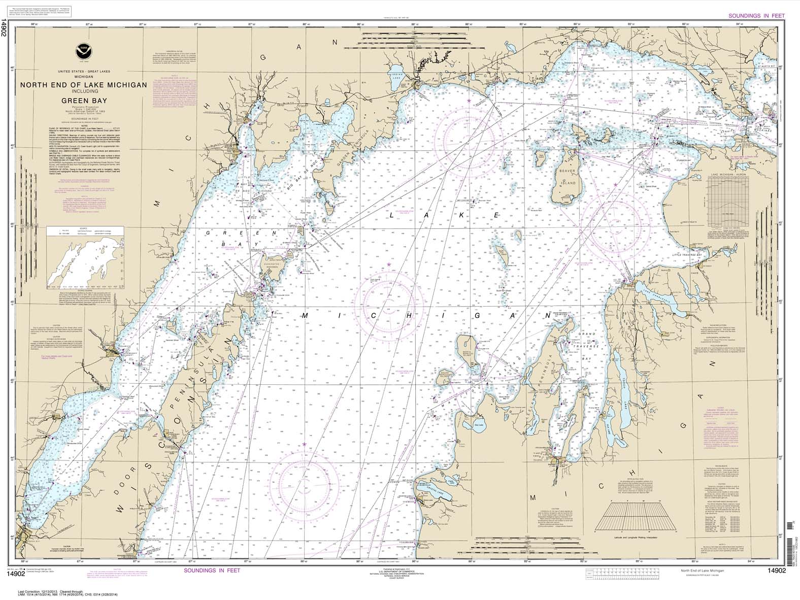 HISTORICAL NOAA Chart 14902: North end of Lake Michigan: including Green Bay