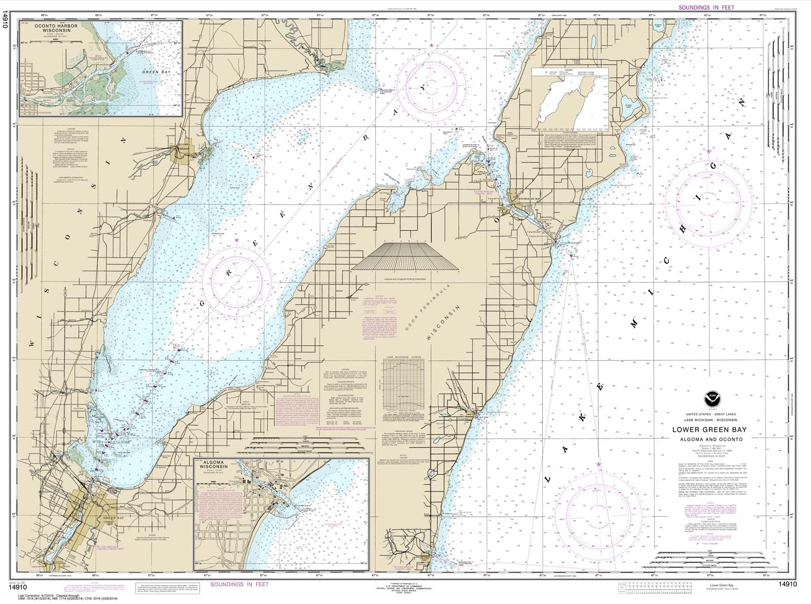 HISTORICAL NOAA Chart 14910: Lower Green Bay;Oconto Harbor;Algoma