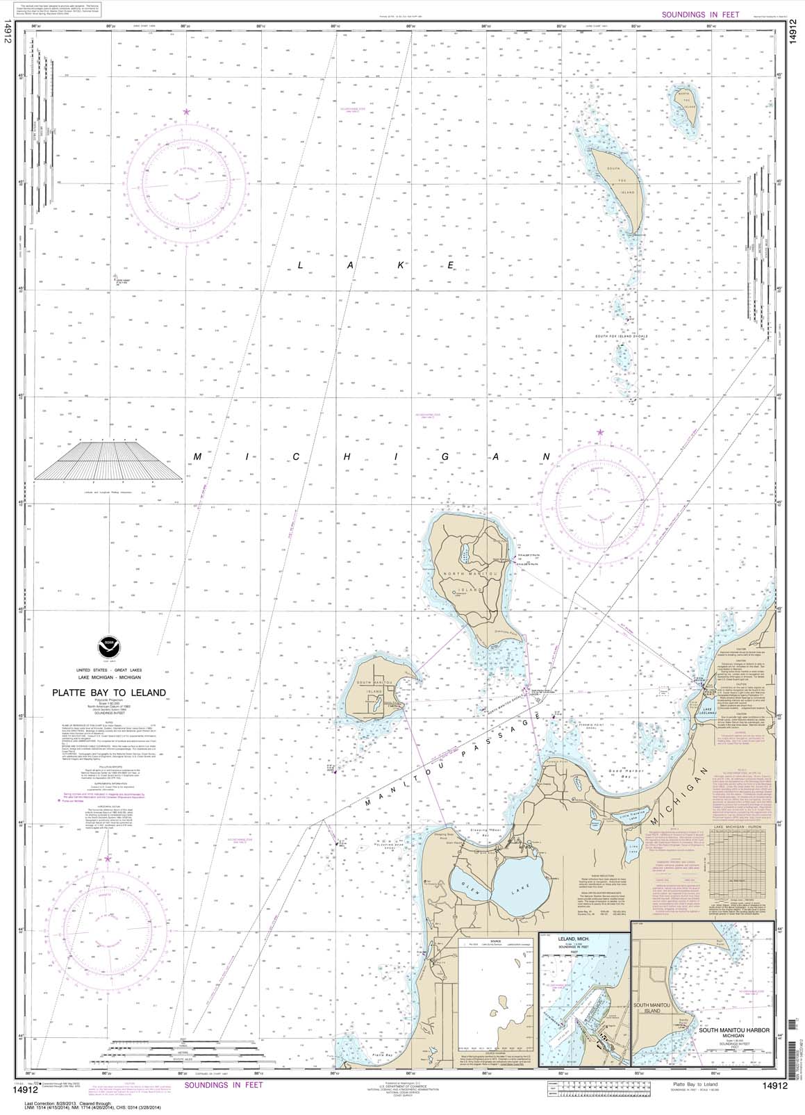 HISTORICAL NOAA Chart 14912: Platte Bay to Leland;Leland;South Manitou Harbor
