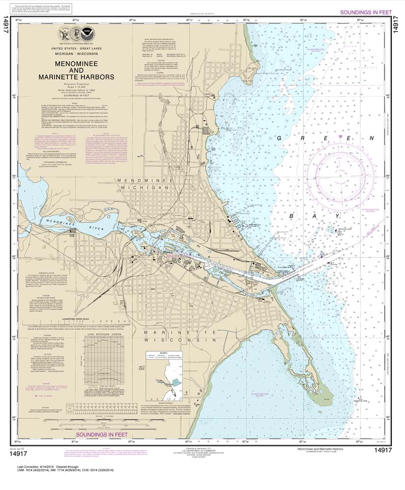 HISTORICAL NOAA Chart 14917: Menominee and Marinette Harbors