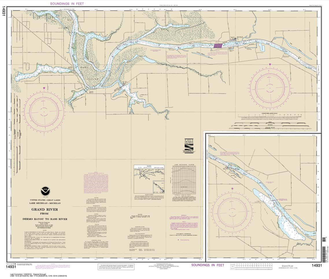 HISTORICAL NOAA Chart 14931: Grand River From Dermo Bayou To Bass River