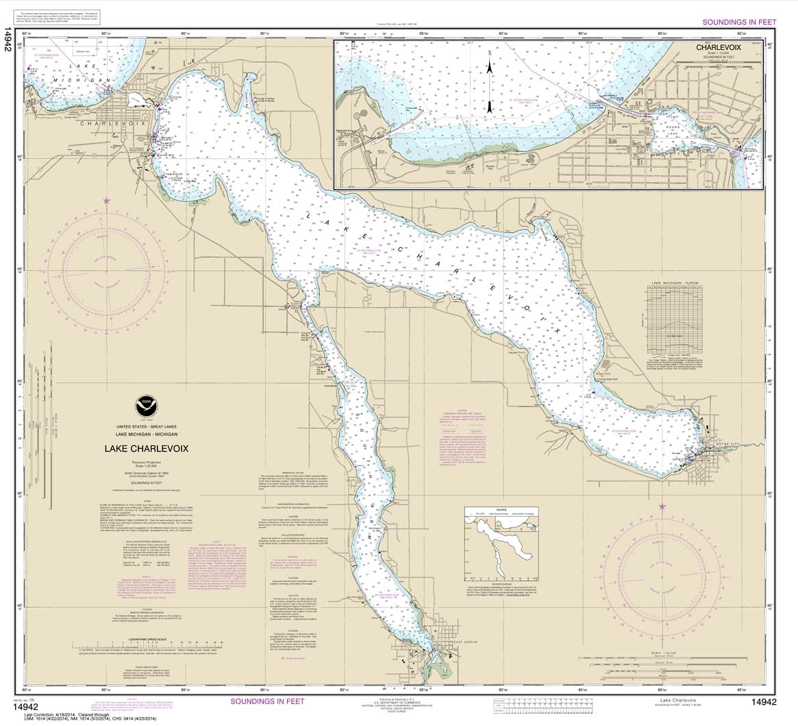 HISTORICAL NOAA Chart 14942: Lake Charlevoix;Charlevoix: South Point to Round Lake