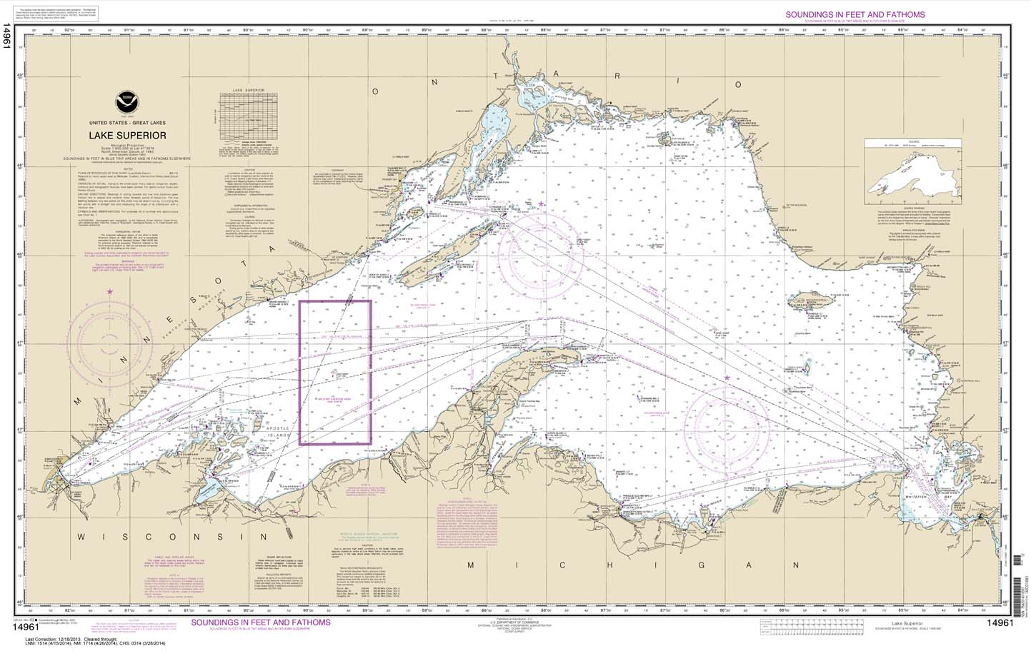 HISTORICAL NOAA Chart 14961: Lake Superior (Mercator Projection)