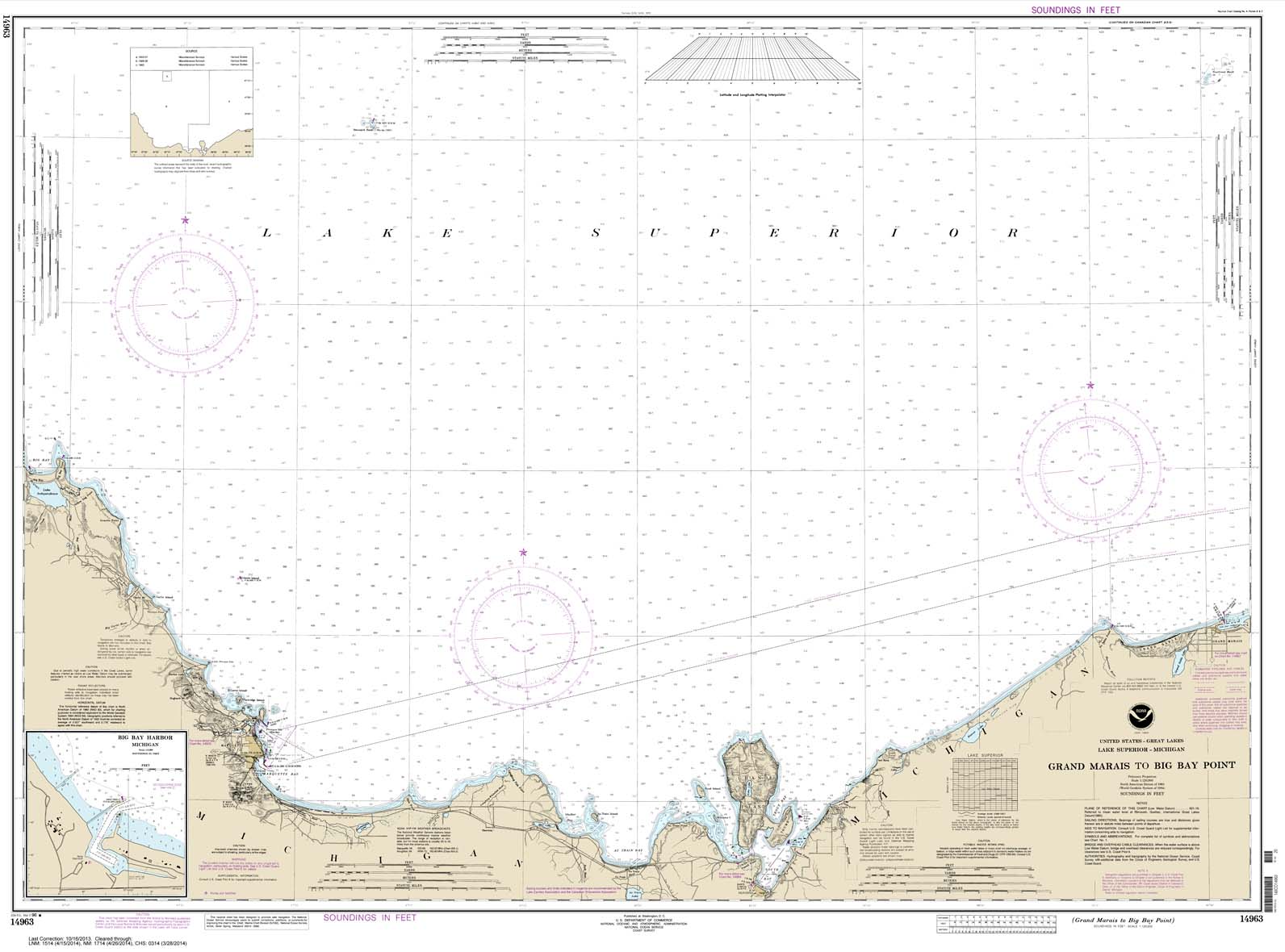 HISTORICAL NOAA Chart 14963: Grand Marais to Big Bay Point;Big Bay Harbor