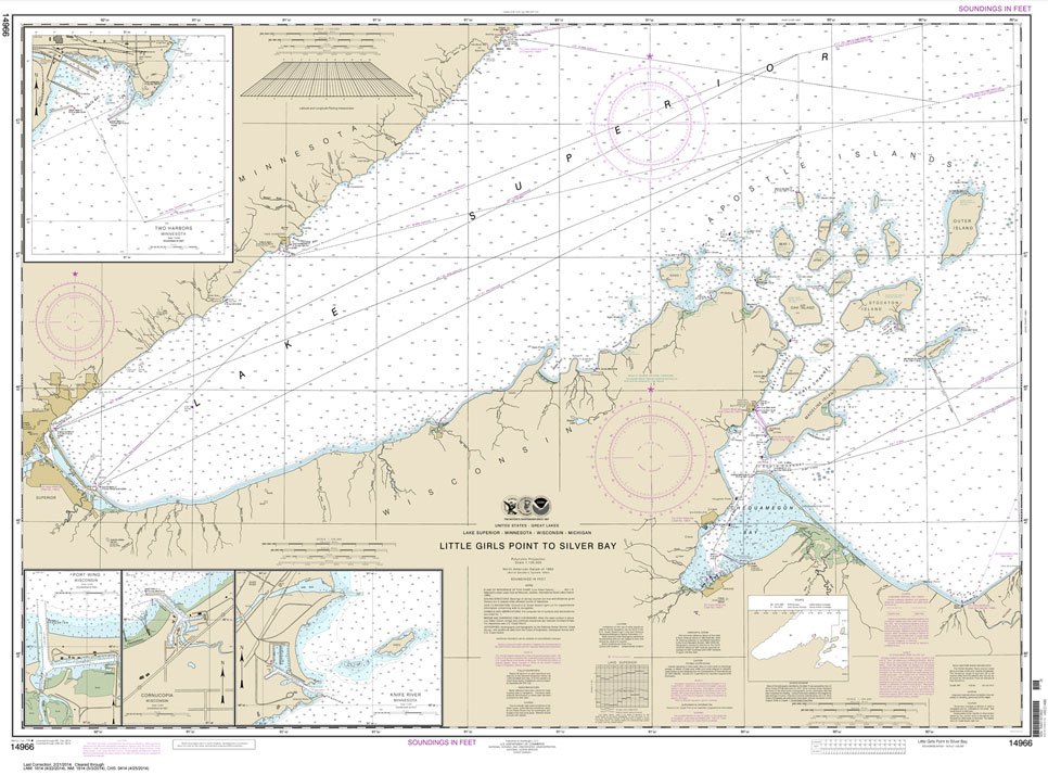 HISTORICAL NOAA Chart 14966: Little Girls Point to Silver Bay: including Duluth and Apostle Islands;Cornucopia Harbor;Port Wing Harbor;Knife River Harbor;Two Harbors