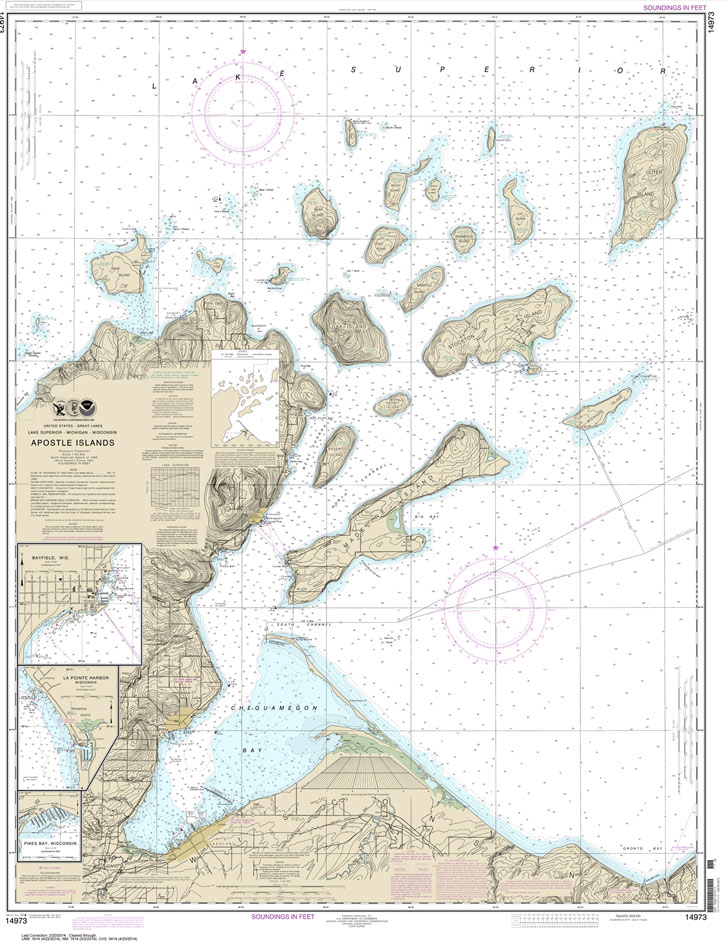 HISTORICAL NOAA Chart 14973: Apostle Islands: including Chequamegan Bay;Bayfield Harbor;Pikes Bay Harbor;La Pointe Harbor