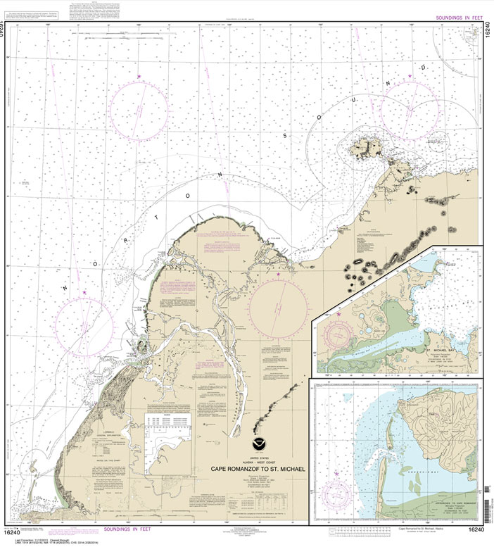 HISTORICAL NOAA Chart 16240: Cape Ramonzof to St. Michael;St. Michael Bay;Approaches to Cape Ramanzof
