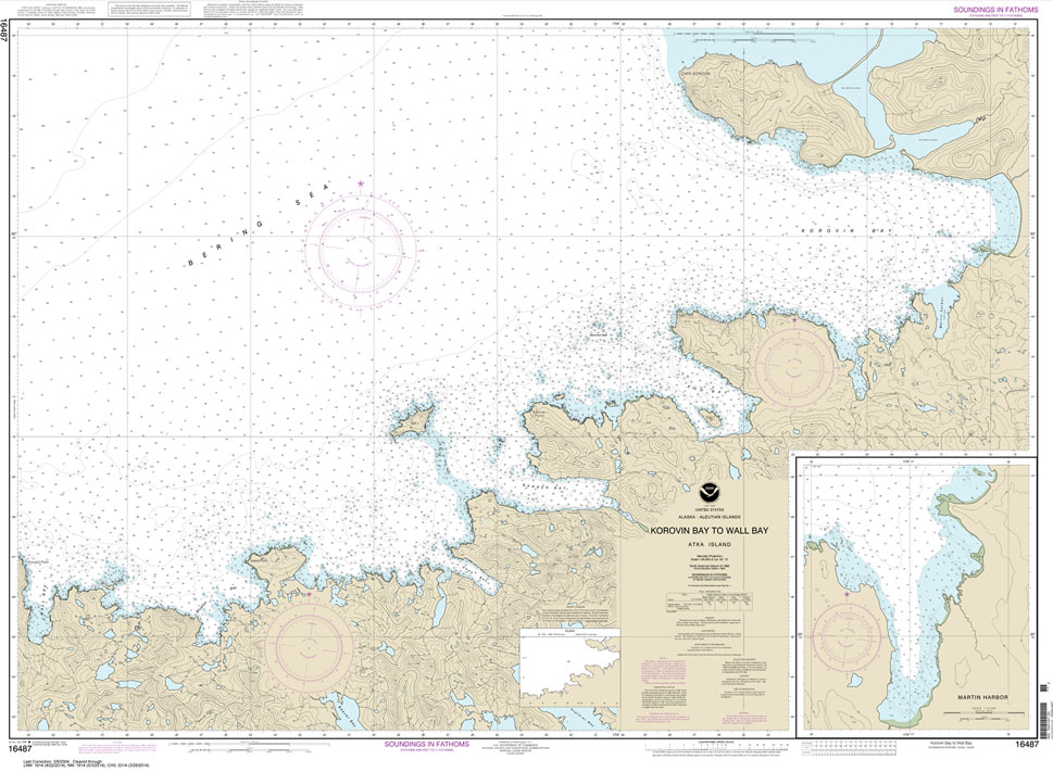 HISTORICAL NOAA Chart 16487: Korovin Bay to Wall Bay-Atka Island;Martin Harbor