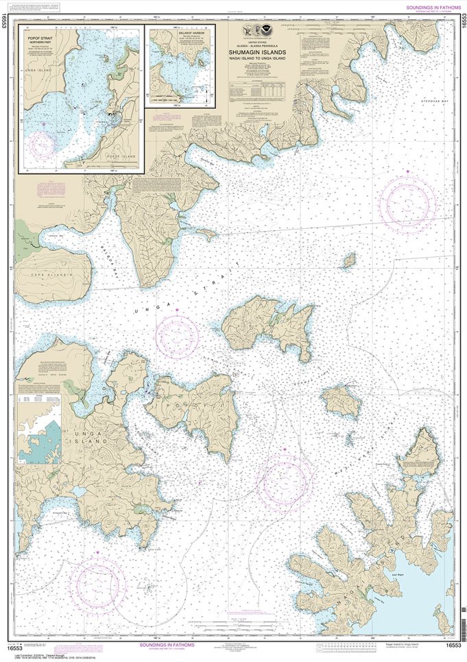 HISTORICAL NOAA Chart 16553: Shumagin Islands-Nagai I. to Unga I.;Delarof Harbor;Popof Strait: northern part