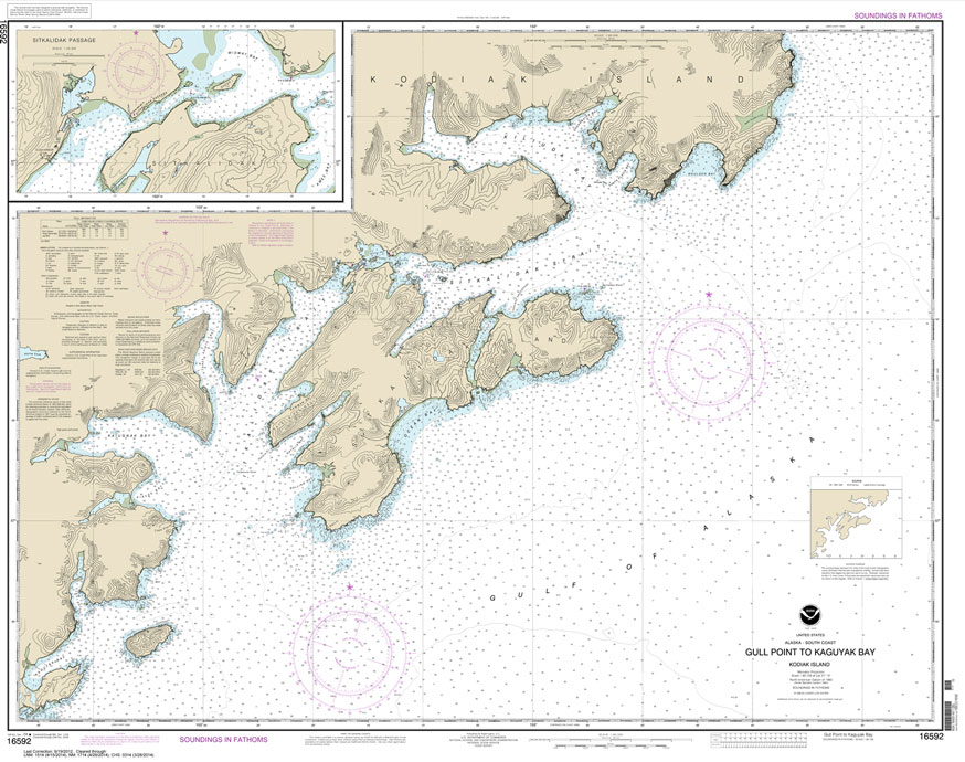 HISTORICAL NOAA Chart 16592: Kodiak Island Gull Point to Kaguyak Bay;Sitkalidak Passage