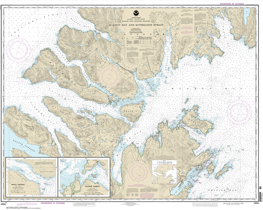 HISTORICAL NOAA Chart 16594: Marmot Bay and Kupreanof Strait;Whale Passage;Ouzinkie Harbor