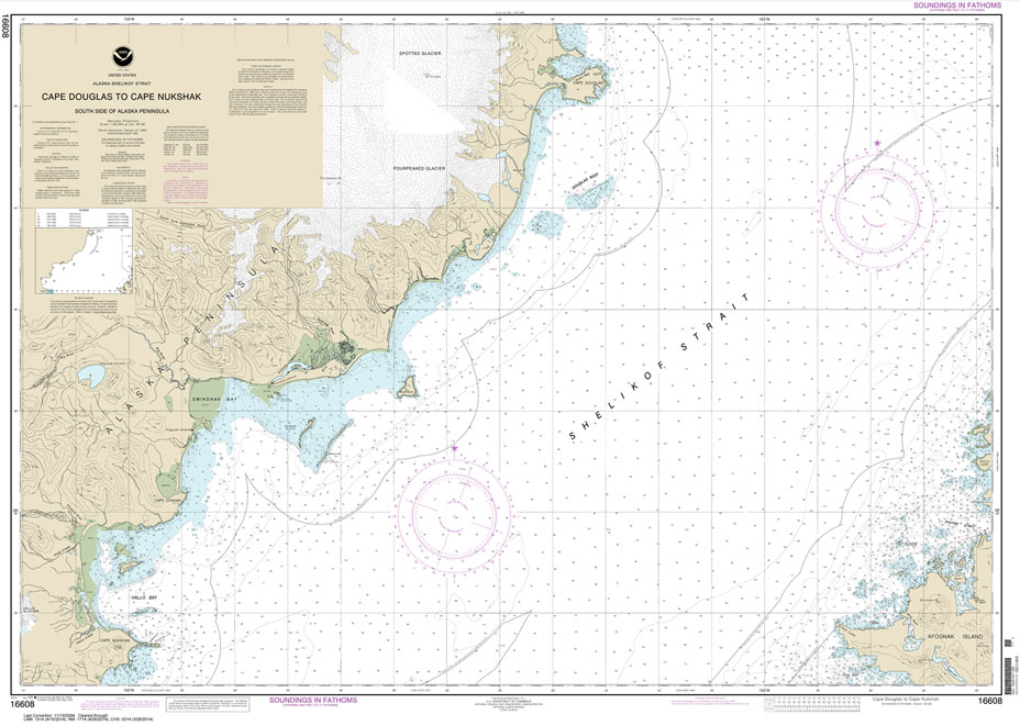 HISTORICAL NOAA Chart 16608: Shelikof Strait-Cape Douglas to Cape Nukshak