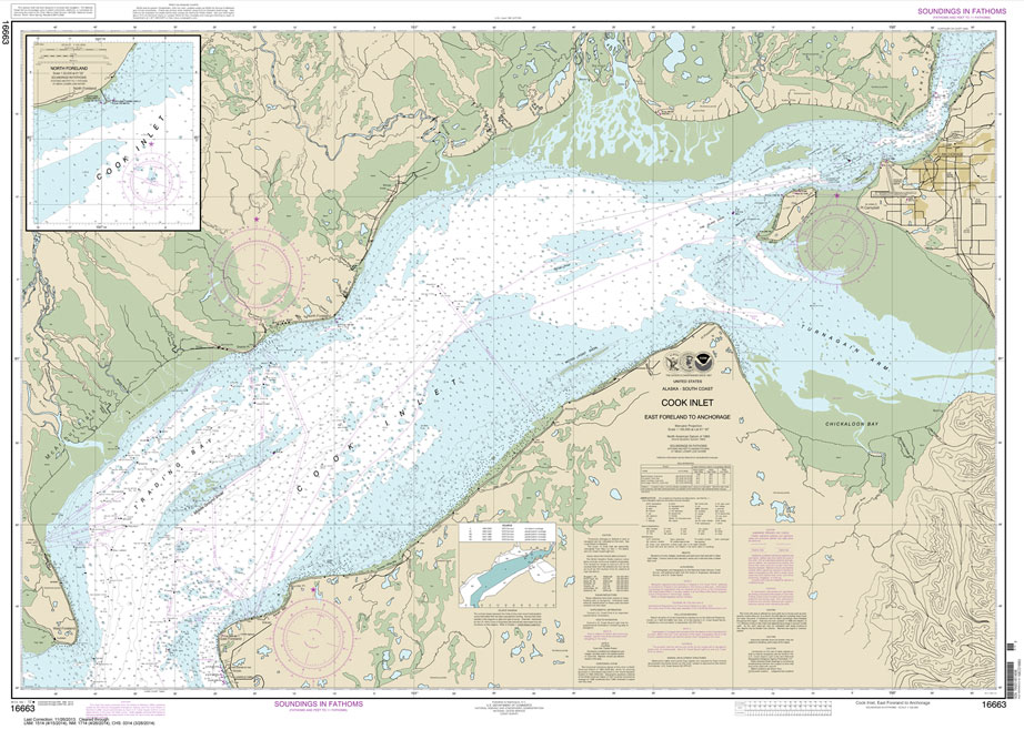 HISTORICAL NOAA Chart 16663: Cook Inlet-East Foreland to Anchorage;North Foreland