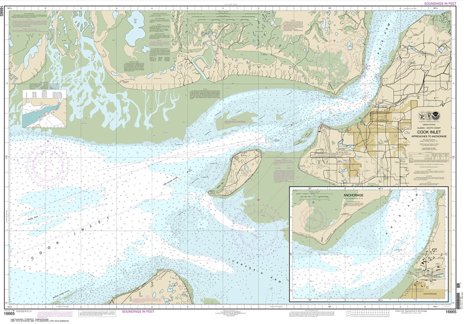 HISTORICAL NOAA Chart 16665: Cook Inlet-Approaches to Anchorage;Anchorage