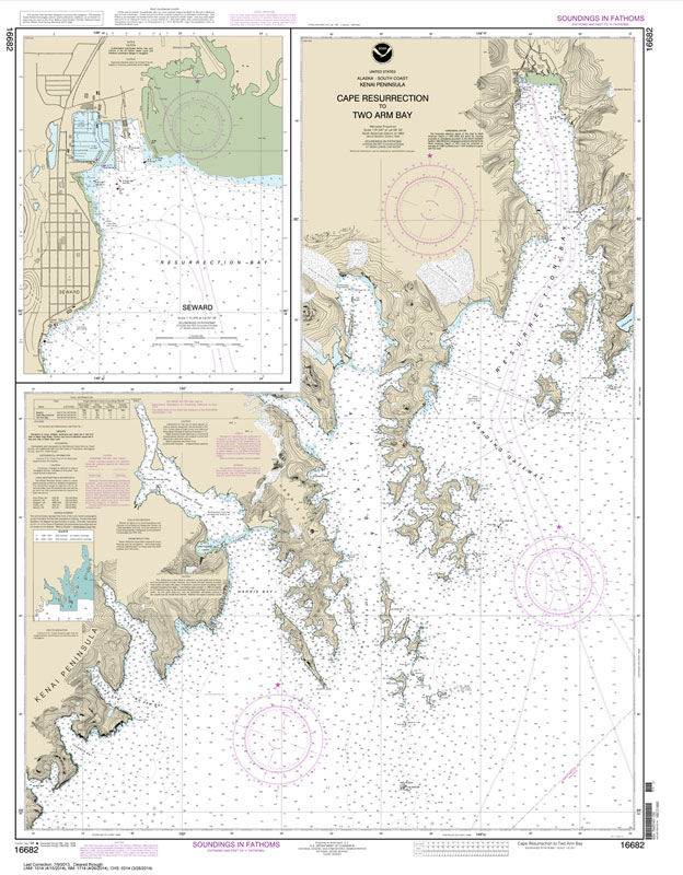 HISTORICAL NOAA Chart 16682: Cape Resurrection to Two Arm Bay;Seward