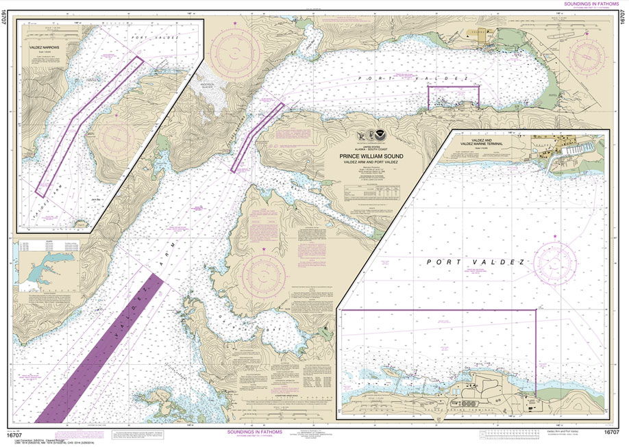HISTORICAL NOAA Chart 16707: Prince William Sound-Valdez Arm and Port Valdez;Valdez Narrows;Valdez and Valdez Marine Terminal