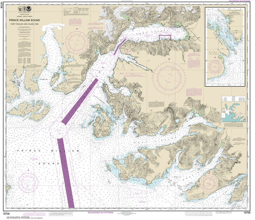 HISTORICAL NOAA Chart 16708: Prince William Sound-Port Fidalgo and Valdez Arm;Tatitlek Narrows