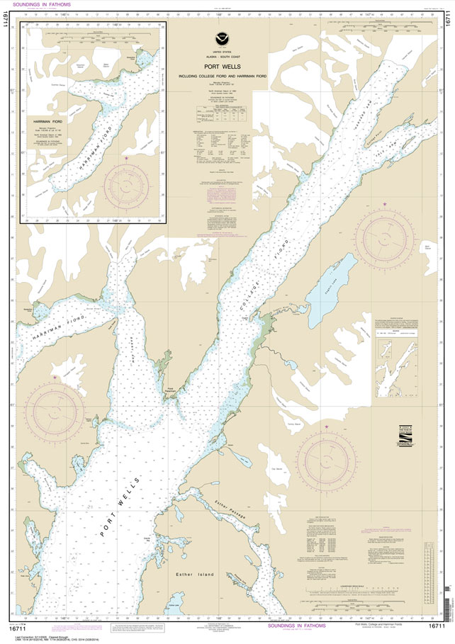 HISTORICAL NOAA Chart 16711: Port Wells: including College Fiord and Harriman Fiord