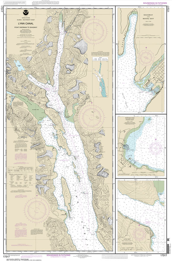 HISTORICAL NOAA Chart 17317: Lynn Canal-Point Sherman to Skagway;Lutak Inlet;Skagway and Nahku Bay;Portage Cove: Chilkoot Inlet
