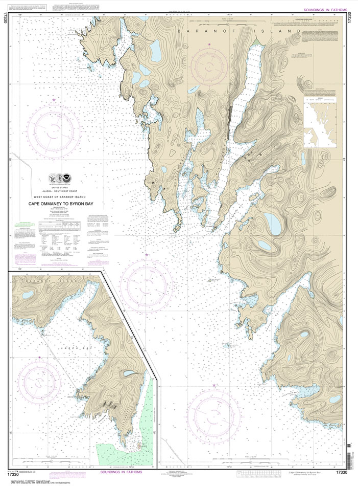 HISTORICAL NOAA Chart 17330: West Coast of Baranof Island Cape Ommaney to Byron Bay