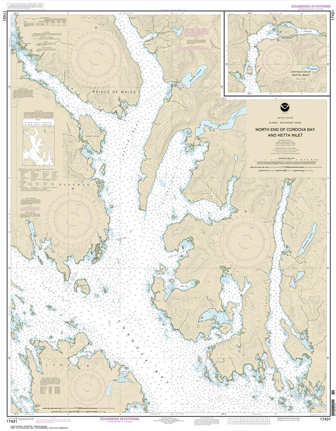 HISTORICAL NOAA Chart 17431: N. end of Cordova Bay and Hetta Inlet