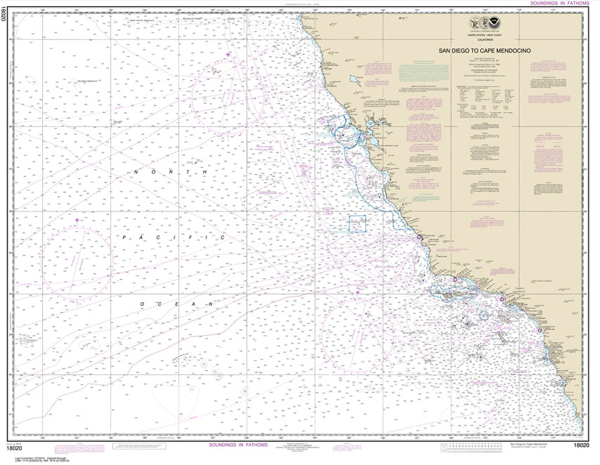 HISTORICAL NOAA Chart 18020: San Diego to Cape Mendocino