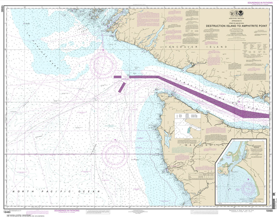 HISTORICAL NOAA Chart 18480: Approaches to Strait of Juan de Fuca Destruction lsland to Amphitrite Point