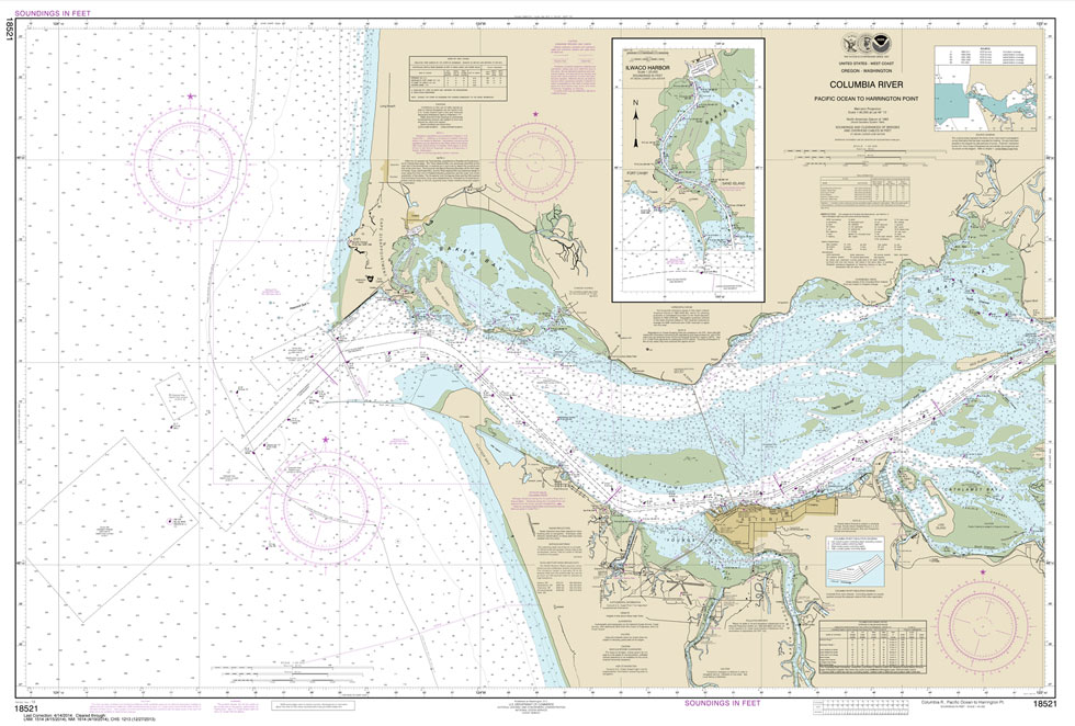 NOAA Pacific Coast charts, NOAA Chart 18521: Columbia River Pacific Ocean to Harrington Point;Ilwaco Harbor