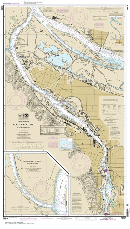 HISTORICAL NOAA Chart 18526: Port of Portland: Including Vancouver;Multnomah Channel-southern part