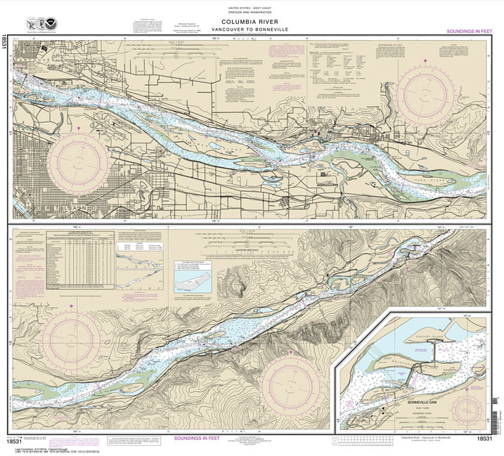 NOAA Chart 18531: Columbia River Vancouver to Bonneville; Bonneville Dam